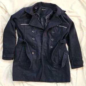 Sz XL Navy Blue Belted Pea Coat